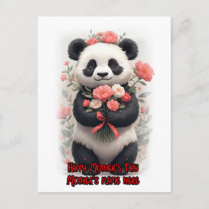 A Cute Wild Panda surrounded by Flowers on a Holiday Postcard