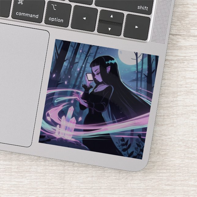 A Cute Witch Charging Crystals in Woods (Detail)