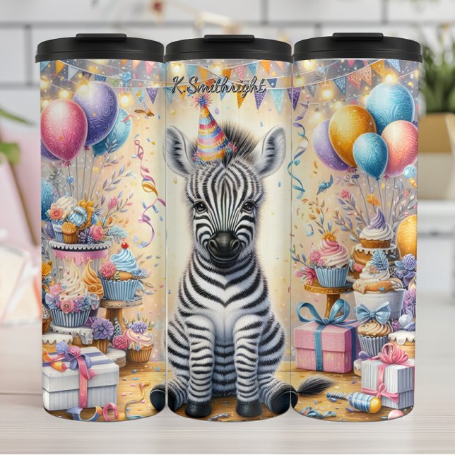 A Cute Zebra at a Birthday Party Thermal Tumbler (Creator Uploaded)