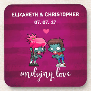 A Cute Zombie Couple Undying Love Wedding Coaster