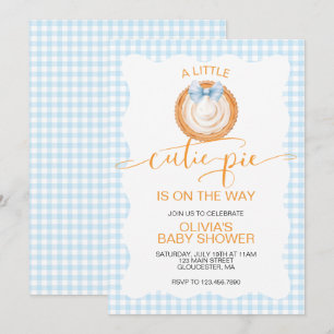 A Cutie Pie blue plaid pumpkin pie baby shower Invitation