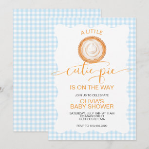 A Cutie Pie blue plaid pumpkin pie baby shower Invitation