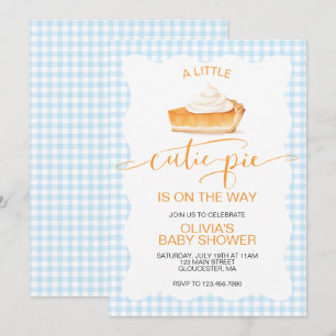 A Cutie Pie blue plaid pumpkin pie baby shower Invitation