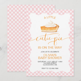 A Cutie Pie pink plaid pumpkin pie baby shower Invitation