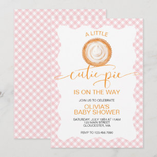 A Cutie Pie pink plaid pumpkin pie baby shower Invitation