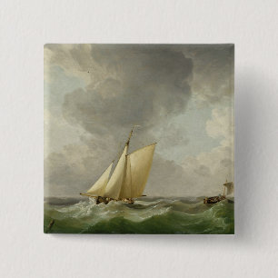 A Cutter in a Strong Breeze (oil on copper) 15 Cm Square Badge