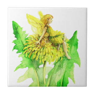 A dandelion Fairy watercolor painting Tile