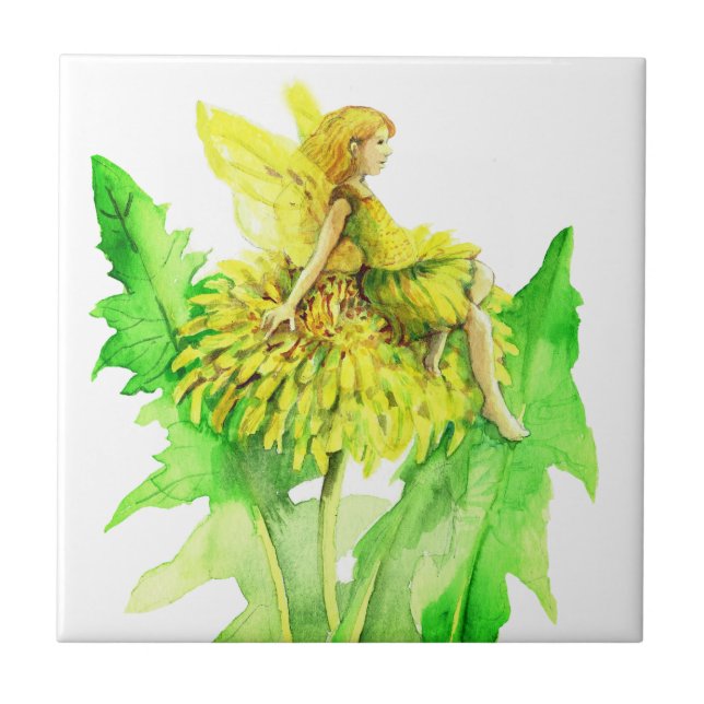 A dandelion Fairy watercolor painting Tile (Front)