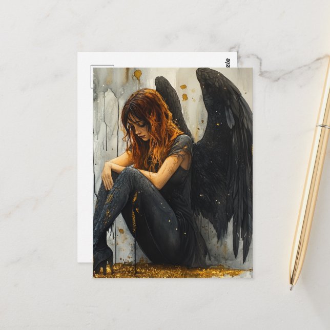 A Dark Angel Woman Postcard (Front/Back In Situ)