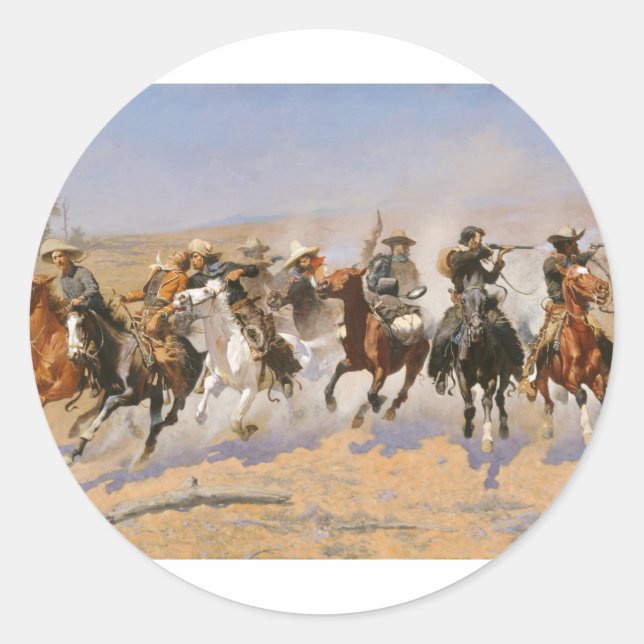 A Dash For Timber By Frederick Remington Classic Round Sticker (Front)