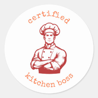 A dashing black Coral Red comic style of chef Classic Round Sticker
