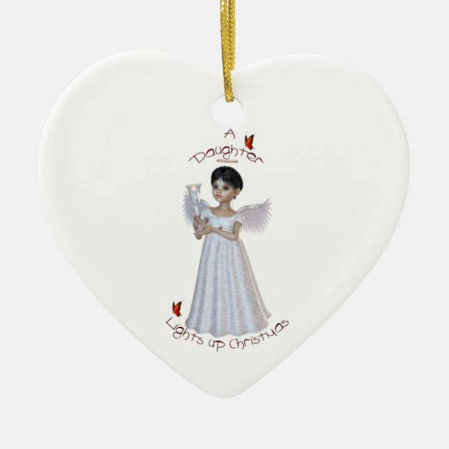 A daughter lights up Christmas Ceramic Tree Decoration (Front)