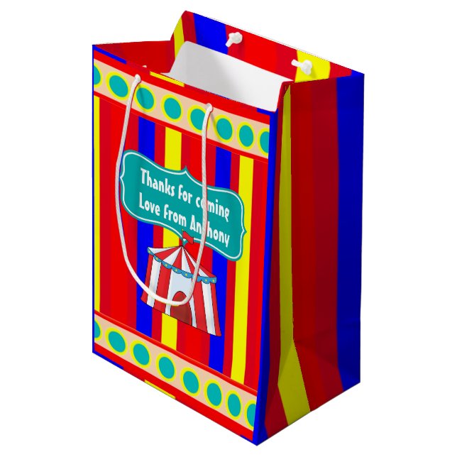 A Day at the Circus Kids Party Personalised Medium Gift Bag (Front Angled)
