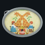 A Day At The Zoo Belt Buckles<br><div class="desc">Artist: Hazel Frazee | Three children visiting giraffes at the zoo.</div>