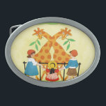 A Day At The Zoo Belt Buckles<br><div class="desc">Artist: Hazel Frazee | Three children visiting giraffes at the zoo.</div>