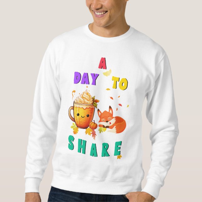 A Day To Share Ginkgo Oak Botany Fox Thanksgiving Sweatshirt (Front)