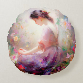 A Daydream of Flowers Round Cushion