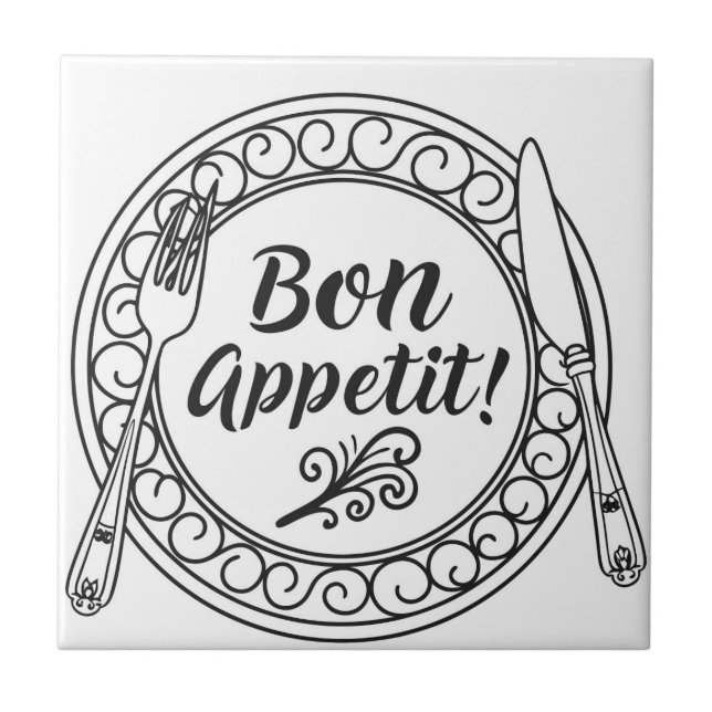 A decorative bon appetit sign with fork and knife  tile (Front)