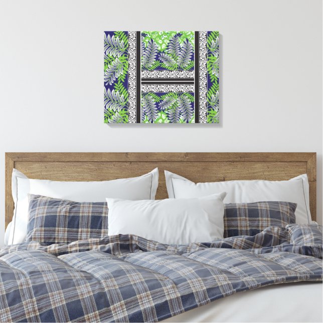 A decorative design featuring a green and purple p canvas print (Insitu(Bedroom))