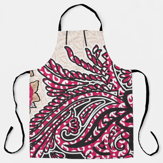 A decorative paisley design with vivid red and pin apron (Front)