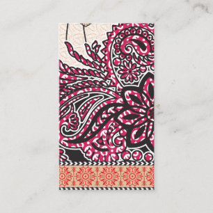 A decorative paisley design with vivid red and pin business card
