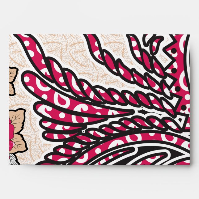 A decorative paisley design with vivid red and pin envelope (Front)