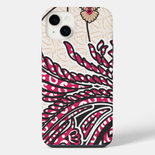 A decorative paisley design with vivid red and pin iPhone 14 plus case