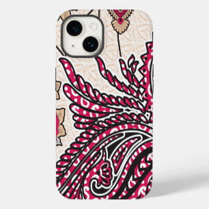 A decorative paisley design with vivid red and pin iPhone 14 case