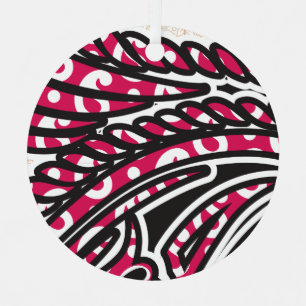 A decorative paisley design with vivid red and pin metal tree decoration