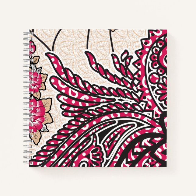 A decorative paisley design with vivid red and pin notebook (Front)