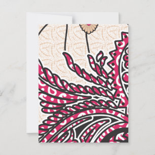 A decorative paisley design with vivid red and pin postcard