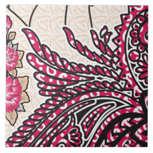 A decorative paisley design with vivid red and pin tile