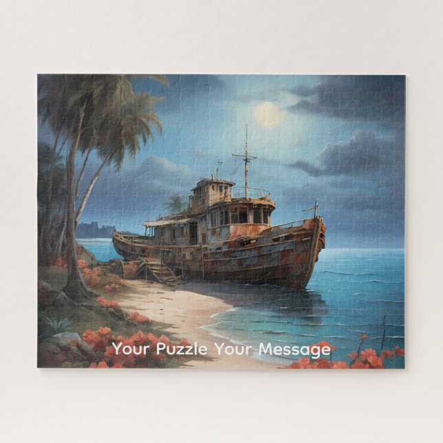 A decrepit abandoned boat watercolour artwork jigsaw puzzle (Horizontal)