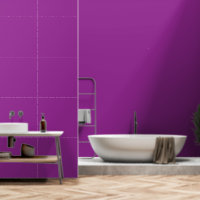 A deep purple background accented by a bright whit