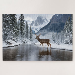 A Deer at a River in Winter Jigsaw Puzzle