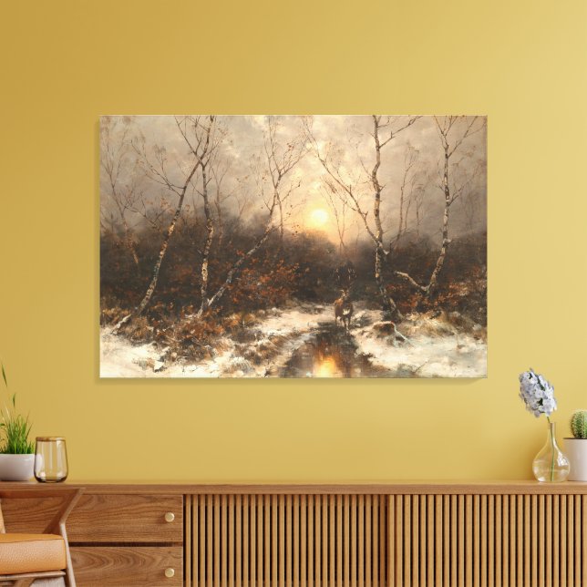 A Deer in a Forest by Moonlight – Désiré Thomassin Canvas Print (Insitu(LivingRoom))