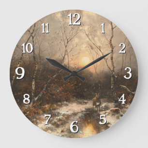 A Deer in a Forest by Moonlight – Désiré Thomassin Large Clock
