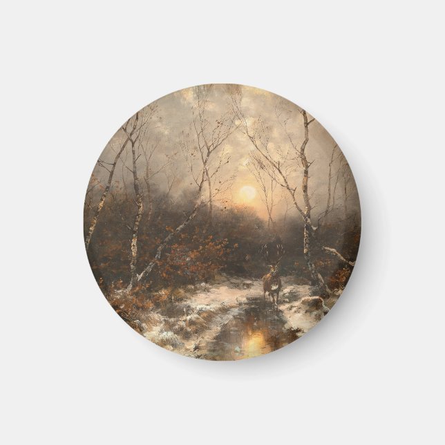 A Deer in a Forest by Moonlight – Désiré Thomassin Magnet (Front)