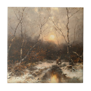 A Deer in a Forest by Moonlight – Désiré Thomassin Tile