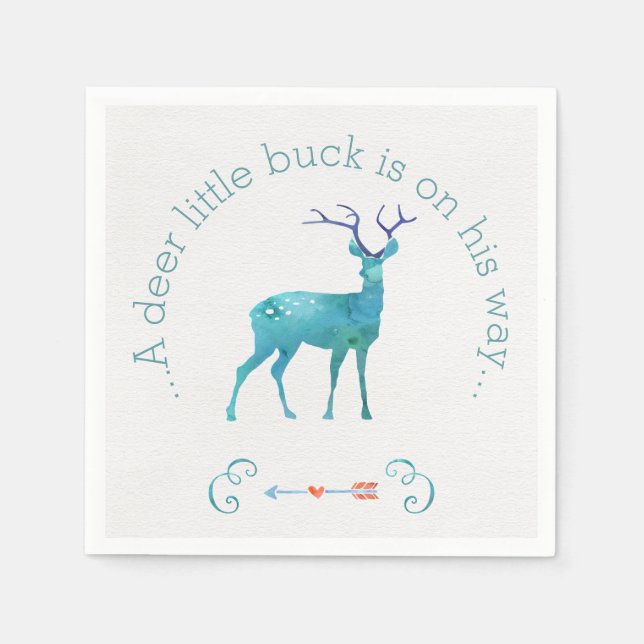 A Deer Little Buck Watercolor Baby Shower Napkin (Front)