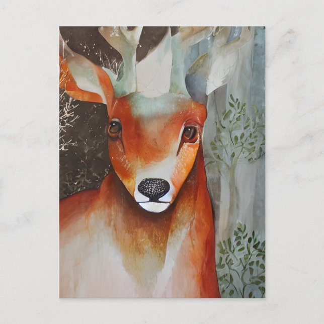 A Deer Mixed Media Postcard (Front)