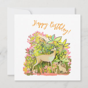 A deer, rabbit and bird friends painting holiday card