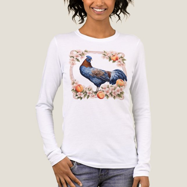 A Delaware Blue Hen Surrounded By Peach Blossom Tri-Blend Shirt (Front)