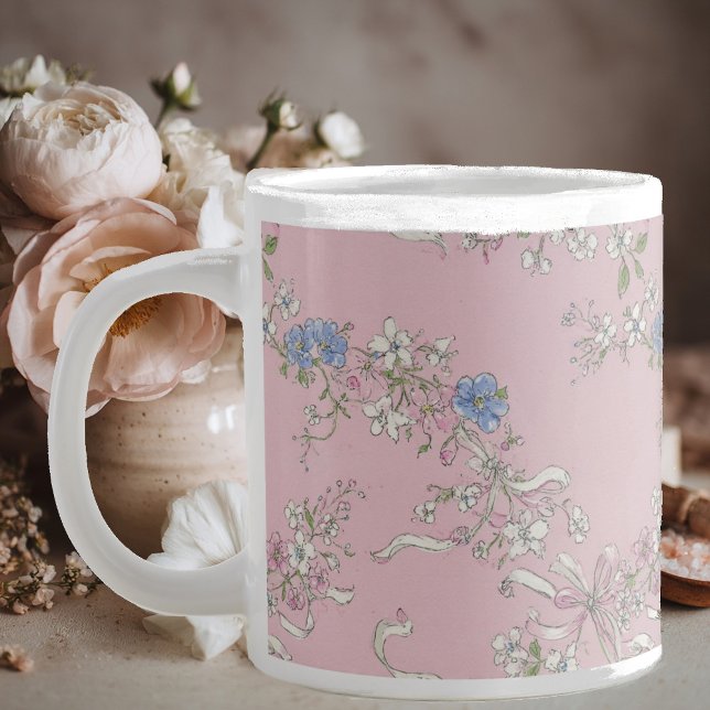 a delicate bouquet of wildflowers on a pink backgr large coffee mug (Creator Uploaded)