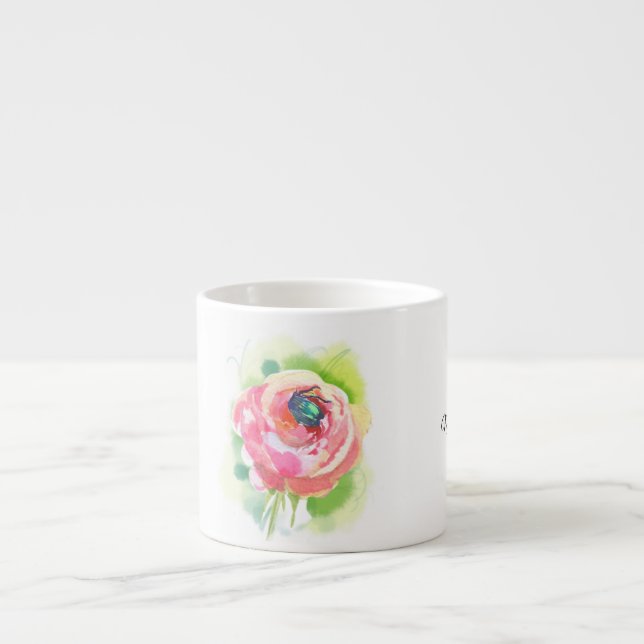 a delicate rose and a beetle sleeping in it espresso cup (Front)