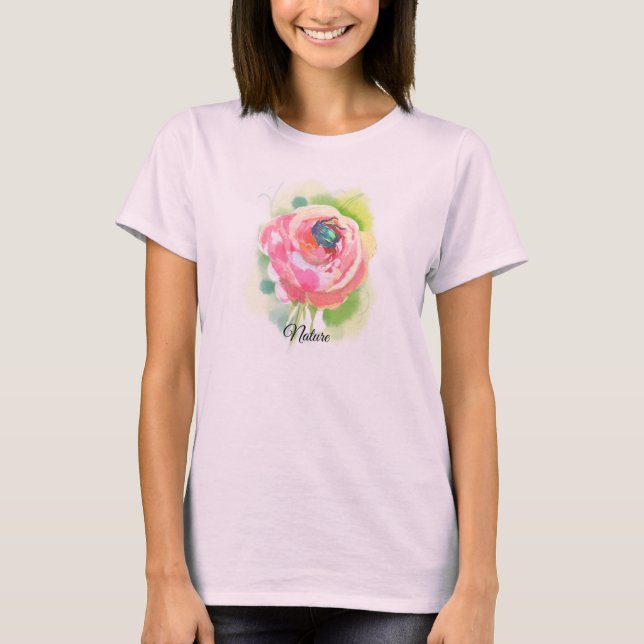 a delicate rose and a beetle sleeping in it T-Shirt (Front)