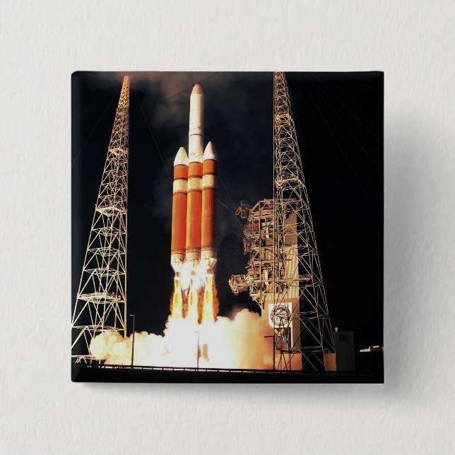 A Delta IV Heavy rocket lifts off 15 Cm Square Badge (Front)