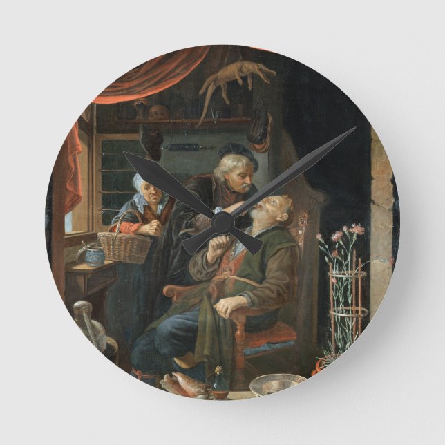A Dentist Examining The Tooth of an Old Man (oil o Round Clock (Front)