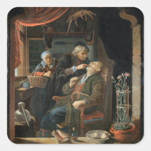 A Dentist Examining The Tooth of an Old Man (oil o Square Sticker