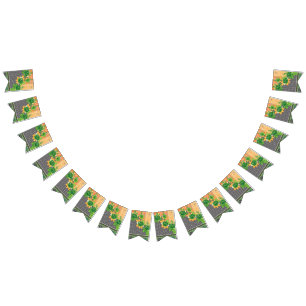 a design of a green and yellow wall hanging bunting 